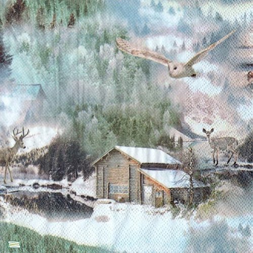 2 serviettes papier - paysage de neige- 62