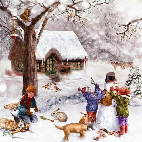 2 serviettes papier - paysage de neige- 66