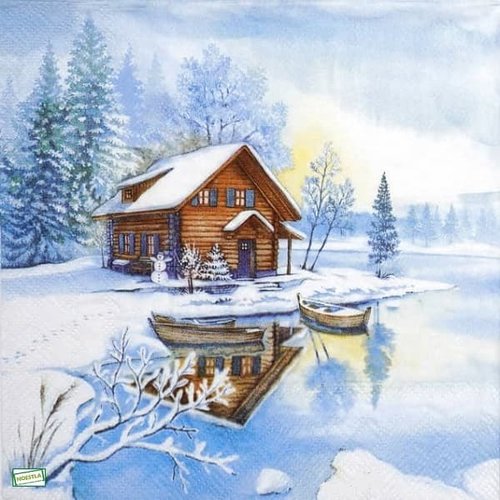 2 serviettes papier - paysage de neige- 82