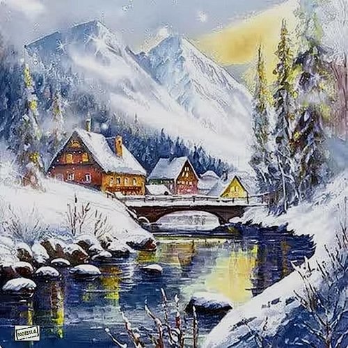 2 serviettes papier - paysage de neige- 86