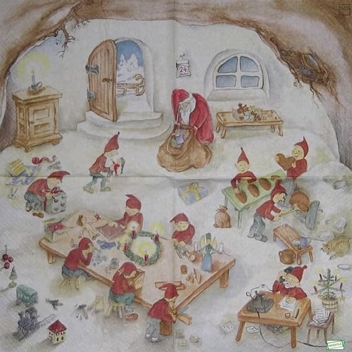 2 serviettes papier - nains.lutins -3