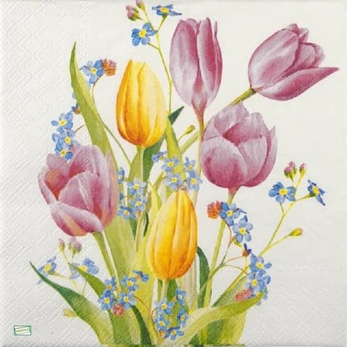 2 serviettes papier - tulipes jonquilles -1