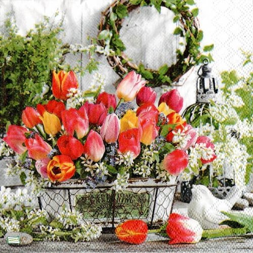 2 serviettes papier - tulipes jonquilles -11