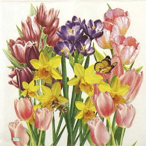 2 serviettes papier - tulipes jonquilles -32