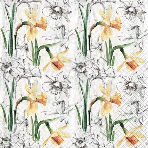 2 serviettes papier - tulipes jonquilles -34