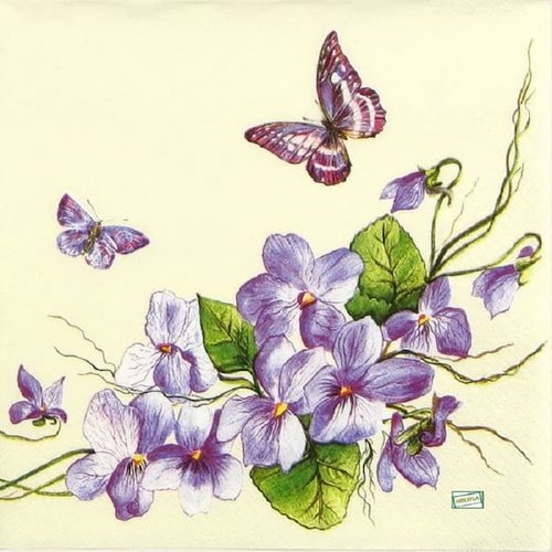 2 serviettes papier -pensées violettes -2