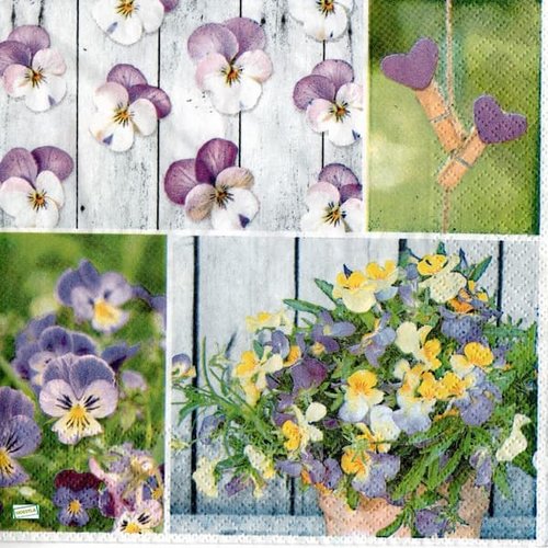 2 serviettes papier -pensées violettes -8