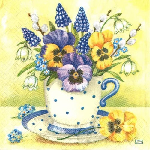 2 serviettes papier -pensées violettes -14