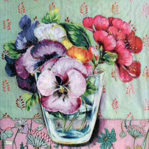 2 serviettes papier -pensées violettes -23