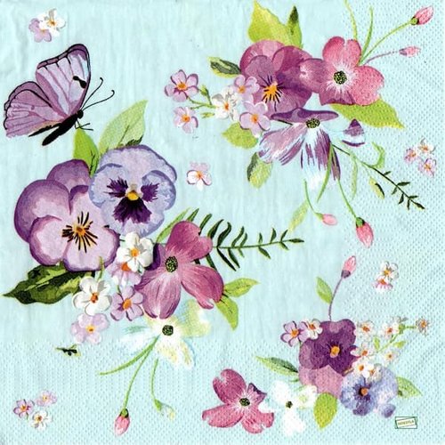 2 serviettes papier -pensées violettes -27