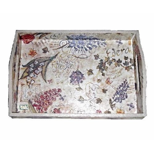 Plateau bois fleurs création serviettage