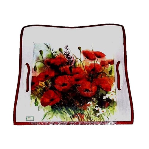 Plateau bois fleurs création serviettage