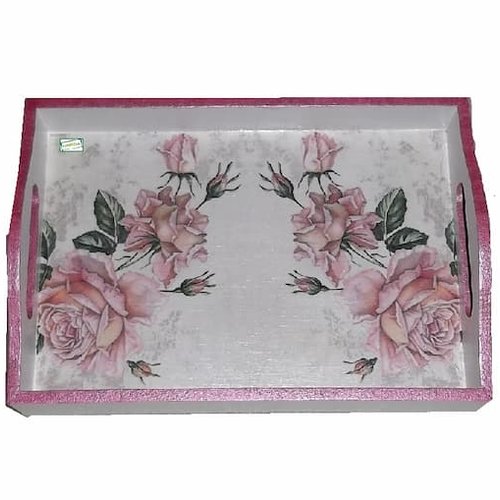 Plateau bois les roses création serviettage