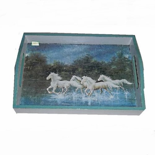 1 plateau en bois chevaux création serviettage