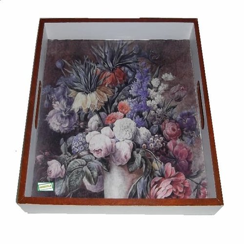 Grand plateau bois fleurs serviettage