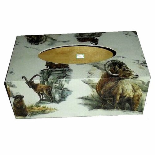 Boite à mouchoirs bois animaux création serviettage