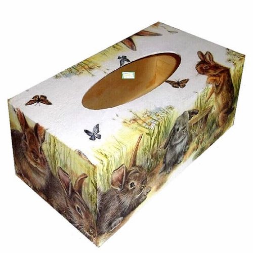 Boite à mouchoirs bois lapins création serviettage