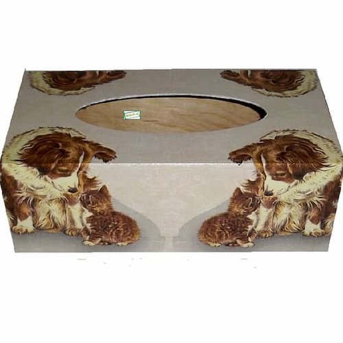 Boite à mouchoirs bois animaux création serviettage