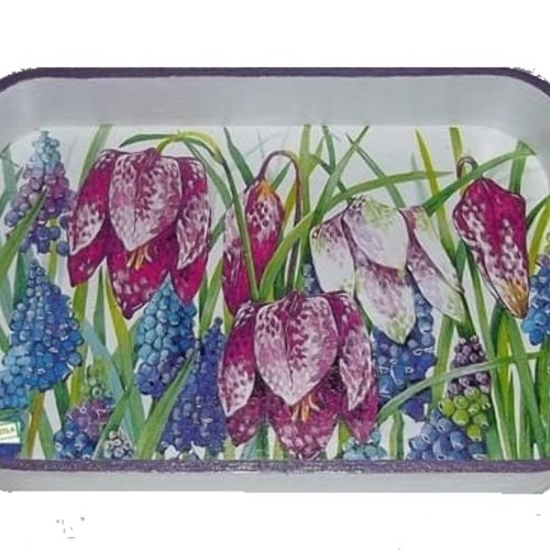 Plateau en bois fleurs création serviettage