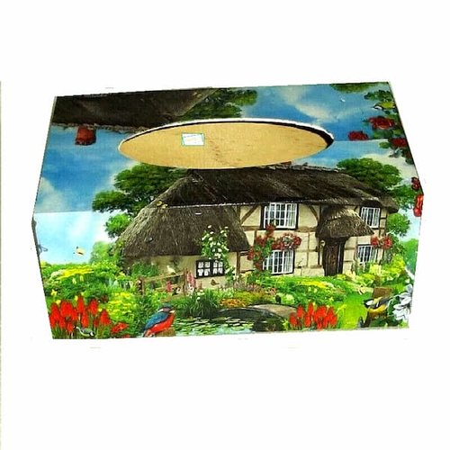 Boite à mouchoirs bois nature création serviettage