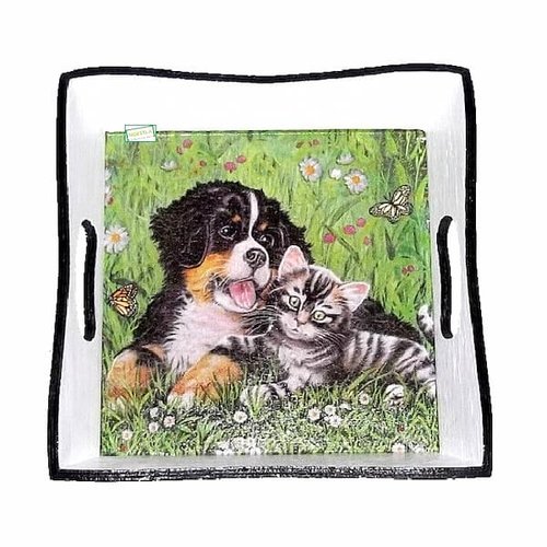 Plateau bois animaux création serviettage