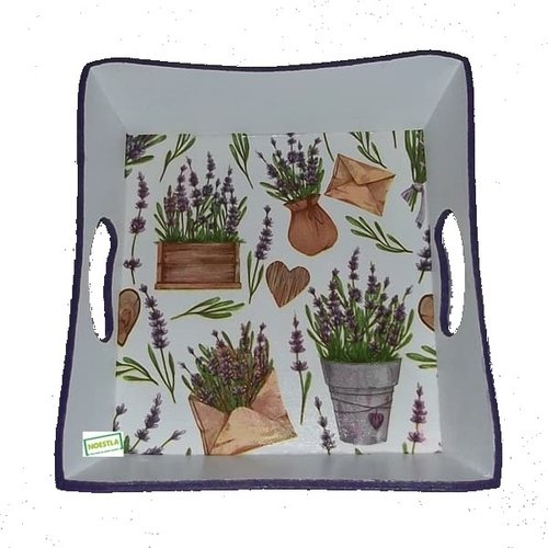 Plateau bois lavande création serviettage
