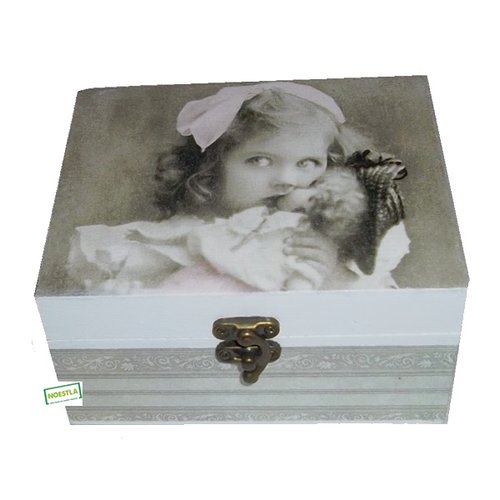 Boite en bois enfants création serviettage