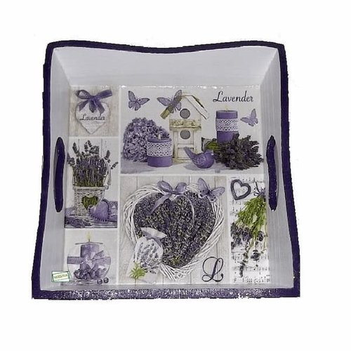 Plateau bois lavande création serviettage