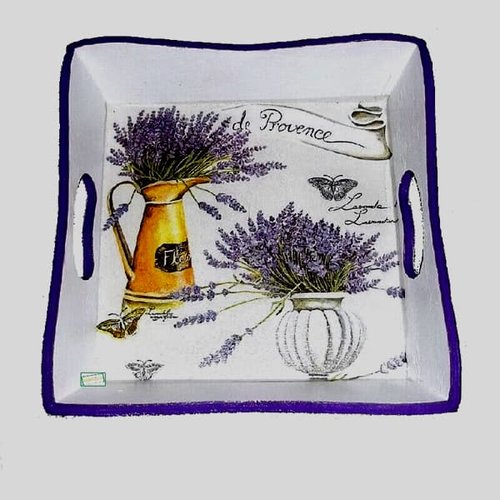 Plateau bois lavande création serviettage