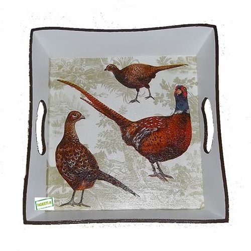 Plateau bois faisans création serviettage