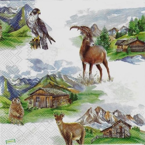 2 serviettes papier -animaux bois -20