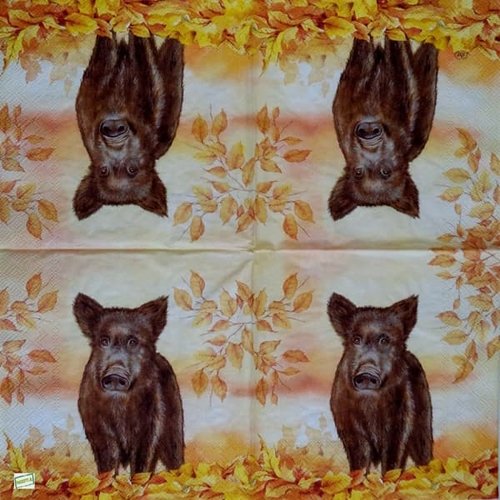 2 serviettes papier -animaux bois -45