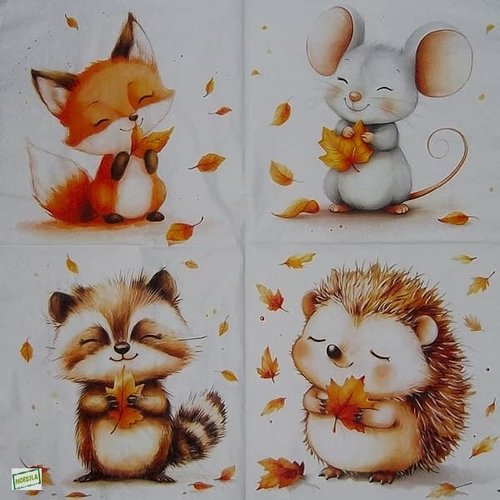 2 serviettes papier -animaux bois -53
