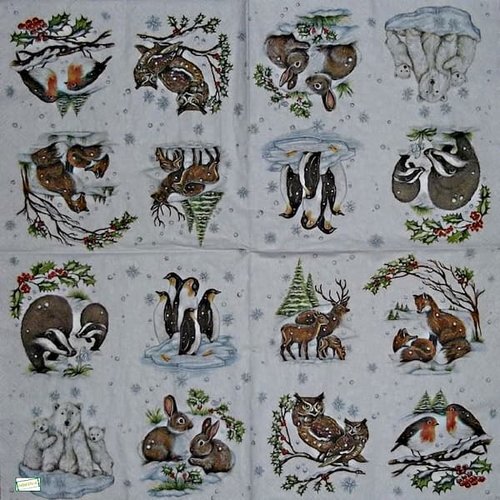 2 serviettes papier -animaux bois -83
