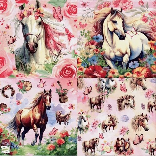 2 serviettes papier - les chevaux -64