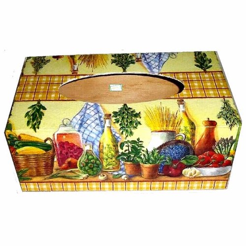 Boite à mouchoirs bois légumes création serviettage