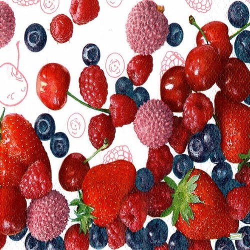 2 serviettes papier - fruits rouge -21