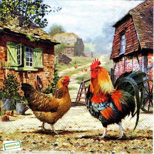 2 serviettes papier - oiseaux ferme -58