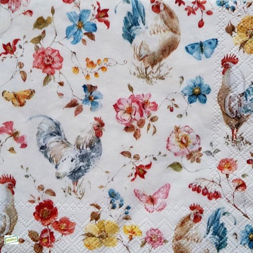 2 serviettes papier - oiseaux ferme -67