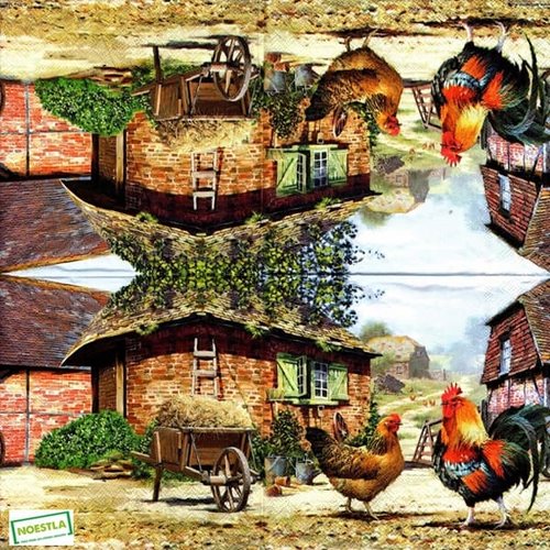 2 serviettes papier - oiseaux ferme -73