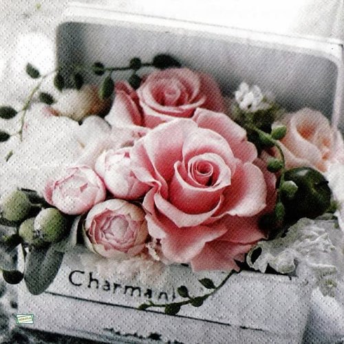 2 serviettes papier -roses pivoines-2