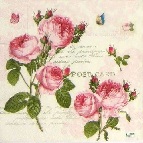 2 serviettes papier -roses pivoines-11