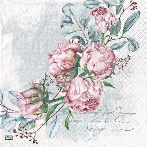 2 serviettes papier -roses pivoines-12