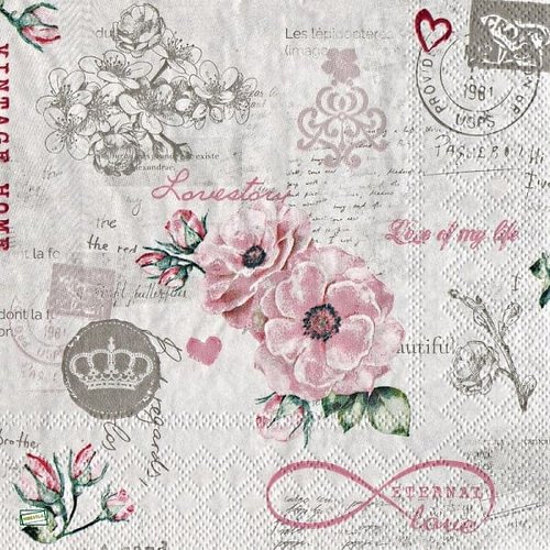 2 serviettes papier -roses pivoines-15