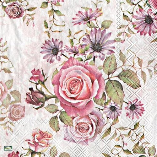 2 serviettes papier -roses pivoines-21