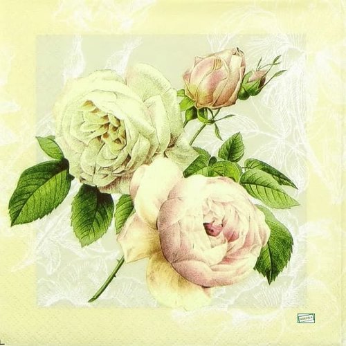 2 serviettes papier -roses pivoines-22