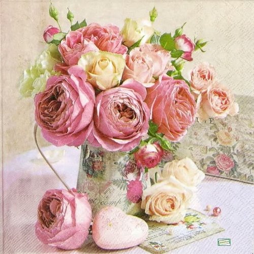 2 serviettes papier -roses pivoines-23