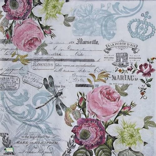 2 serviettes papier -roses pivoines-24
