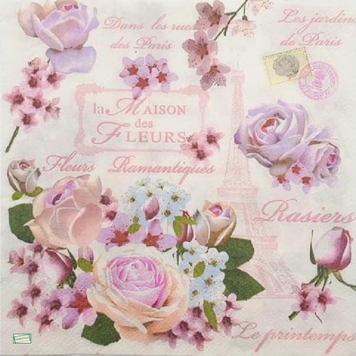 2 serviettes papier -roses pivoines-28