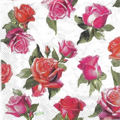 2 serviettes papier -roses pivoines-33